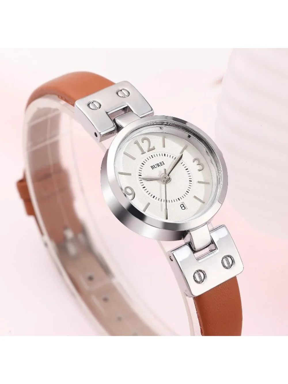 Women's Gold Brown Blue Elegant Dial with Leather Strap Minimalist Wrist Watch